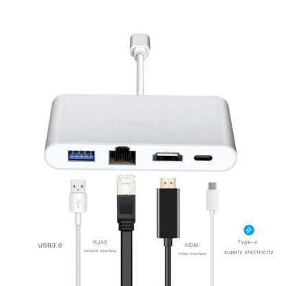 Переходник для ноутбука с разъемами HDMI, USB Type A, LAN, USB Type C