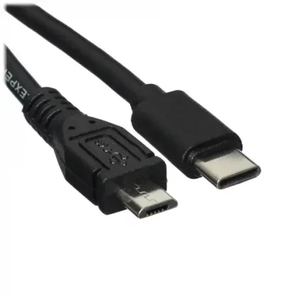 Кабель черного цвета 2 метра с разъемами micro USB и USB Type-C