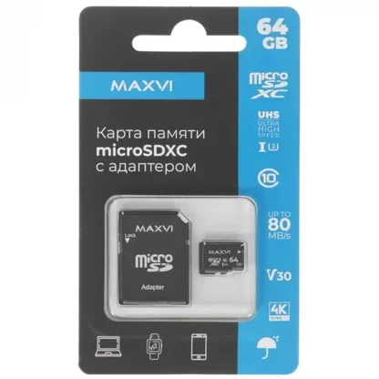 Карта памяти microSDXC 64 Гб с SD адаптером